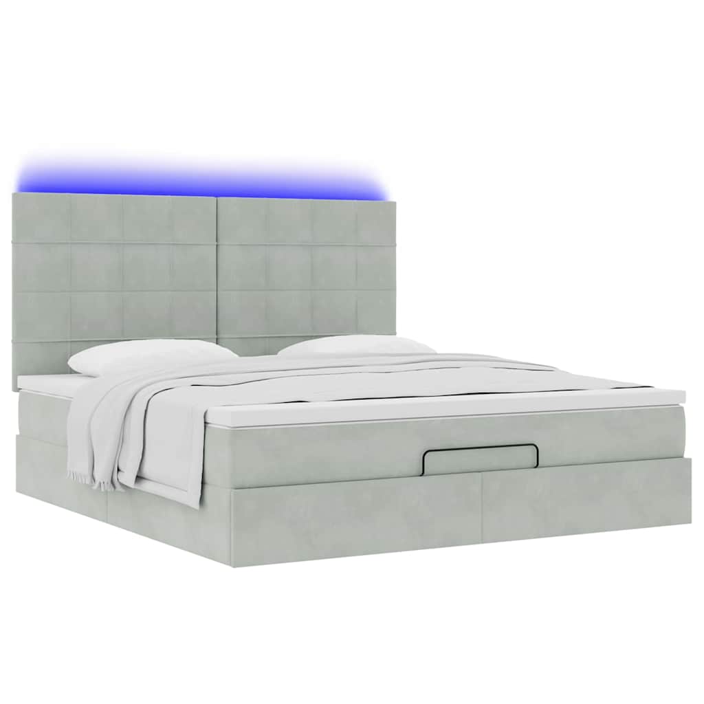 Οθωμανικό κρεβάτι με στρώματα & LEDs Ανοιχτό γκρι Βελούδο - Pakobazaar