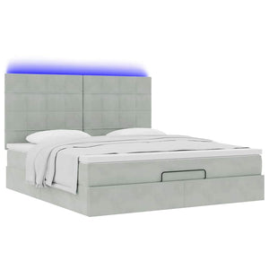 Οθωμανικό κρεβάτι με στρώματα & LEDs Ανοιχτό γκρι Βελούδο - Pakobazaar