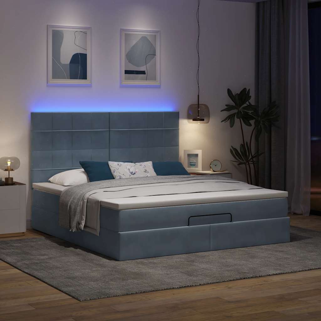 Οθωμανικό κρεβάτι με στρώματα & LEDs Σκούρο γκρι Velvet - Pakobazaar