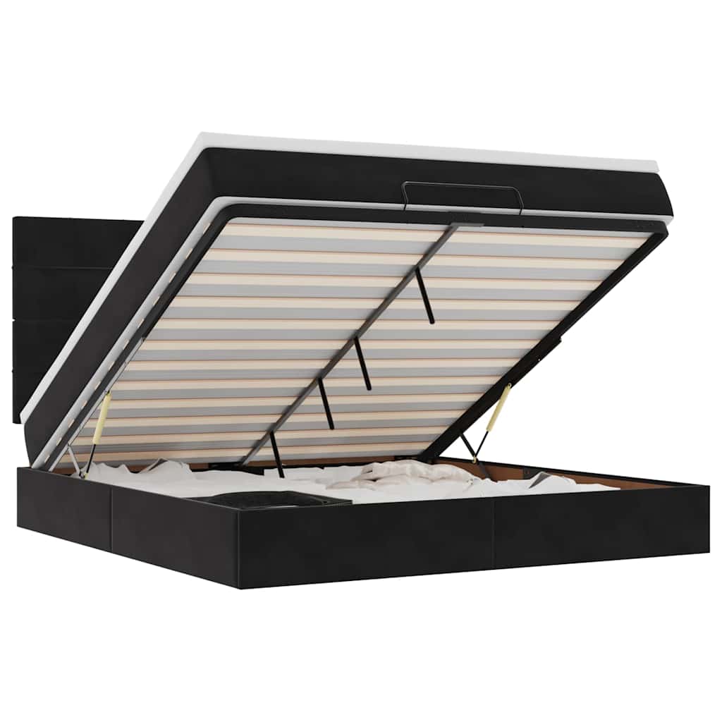 Οθωμανικό κρεβάτι με στρώματα & LEDs Μαύρο 180x200cm Velvet