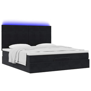 Οθωμανικό κρεβάτι με στρώματα & LEDs Μαύρο 180x200cm Velvet