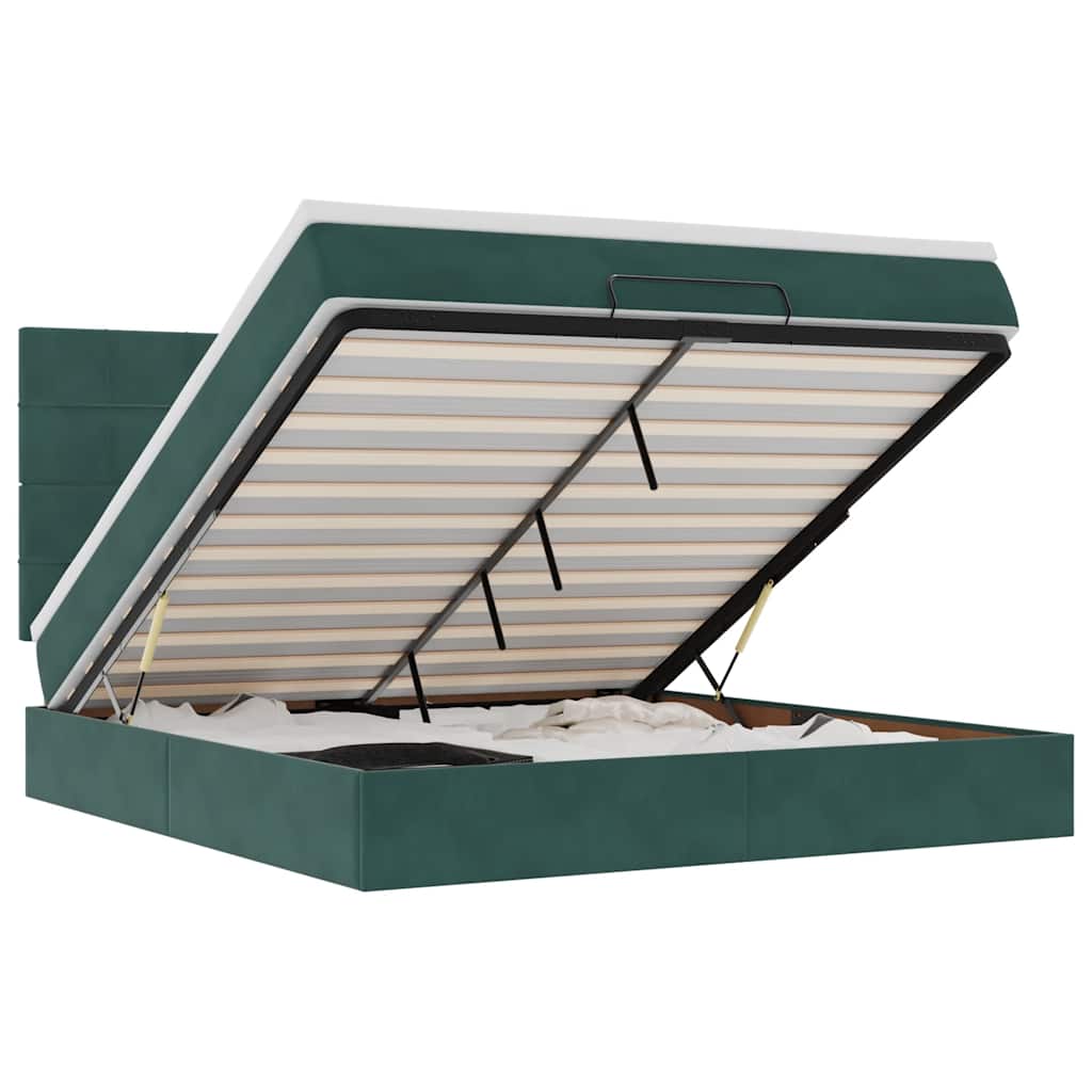 Οθωμανικό κρεβάτι με στρώματα&LEDs Dark Green 180x200cm Velvet