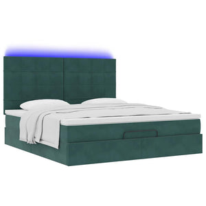 Οθωμανικό κρεβάτι με στρώματα&LEDs Dark Green 180x200cm Velvet
