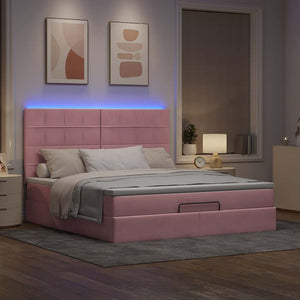 Οθωμανικό κρεβάτι με στρώματα & LEDs Ροζ 180x200cm Velvet - Pakobazaar