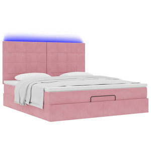Οθωμανικό κρεβάτι με στρώματα & LEDs Ροζ 180x200cm Velvet - Pakobazaar