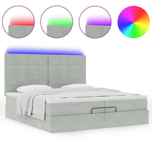 Οθωμανικό κρεβάτι με στρώματα & LEDs Ανοιχτό γκρι Βελούδο - Pakobazaar