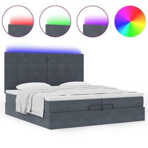Οθωμανικό κρεβάτι με στρώματα & LEDs Σκούρο γκρι Βελούδο - Pakobazaar