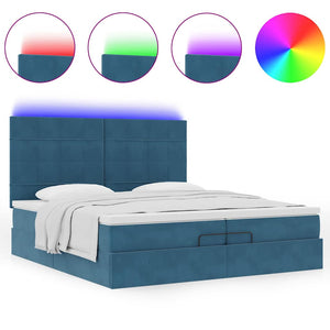 Οθωμανικό κρεβάτι με στρώματα & LEDs Σκούρο μπλε Βελούδο - Pakobazaar