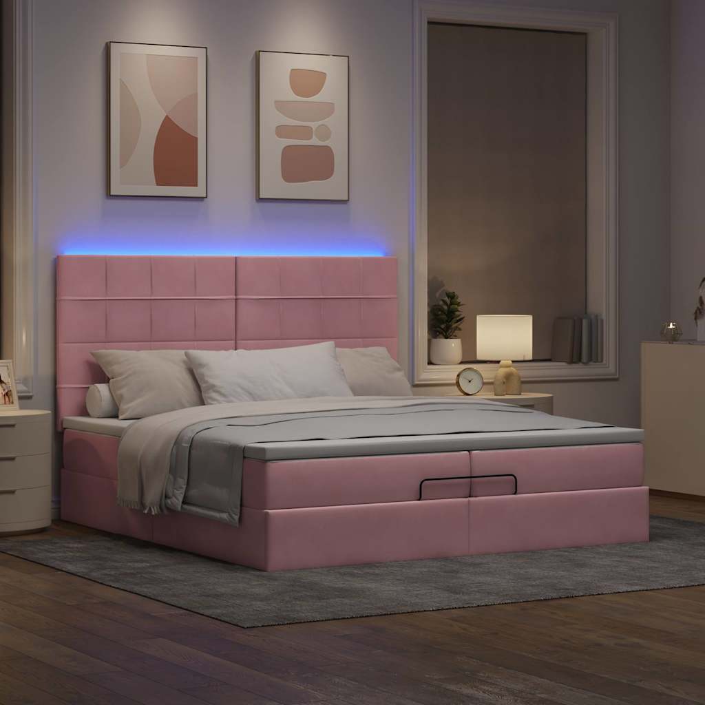 Οθωμανικό κρεβάτι με στρώματα & LEDs Ροζ 200x200cm Velvet - Pakobazaar