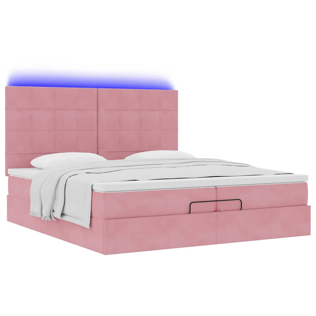 Οθωμανικό κρεβάτι με στρώματα & LEDs Ροζ 200x200cm Velvet - Pakobazaar