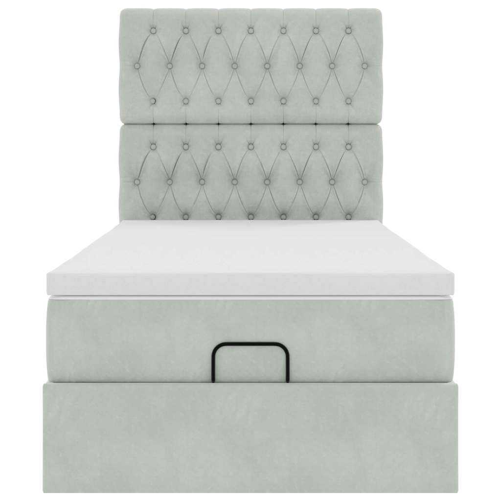 Οθωμανικό κρεβάτι με στρώματα & LEDs Ανοιχτό γκρι Βελούδο - Pakobazaar