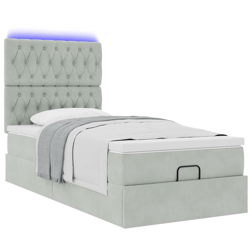 Οθωμανικό κρεβάτι με στρώματα & LEDs Ανοιχτό γκρι Βελούδο - Pakobazaar