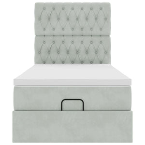 Οθωμανικό κρεβάτι με στρώματα & LEDs Ανοιχτό γκρι Βελούδο - Pakobazaar