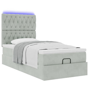 Οθωμανικό κρεβάτι με στρώματα & LEDs Ανοιχτό γκρι Βελούδο - Pakobazaar