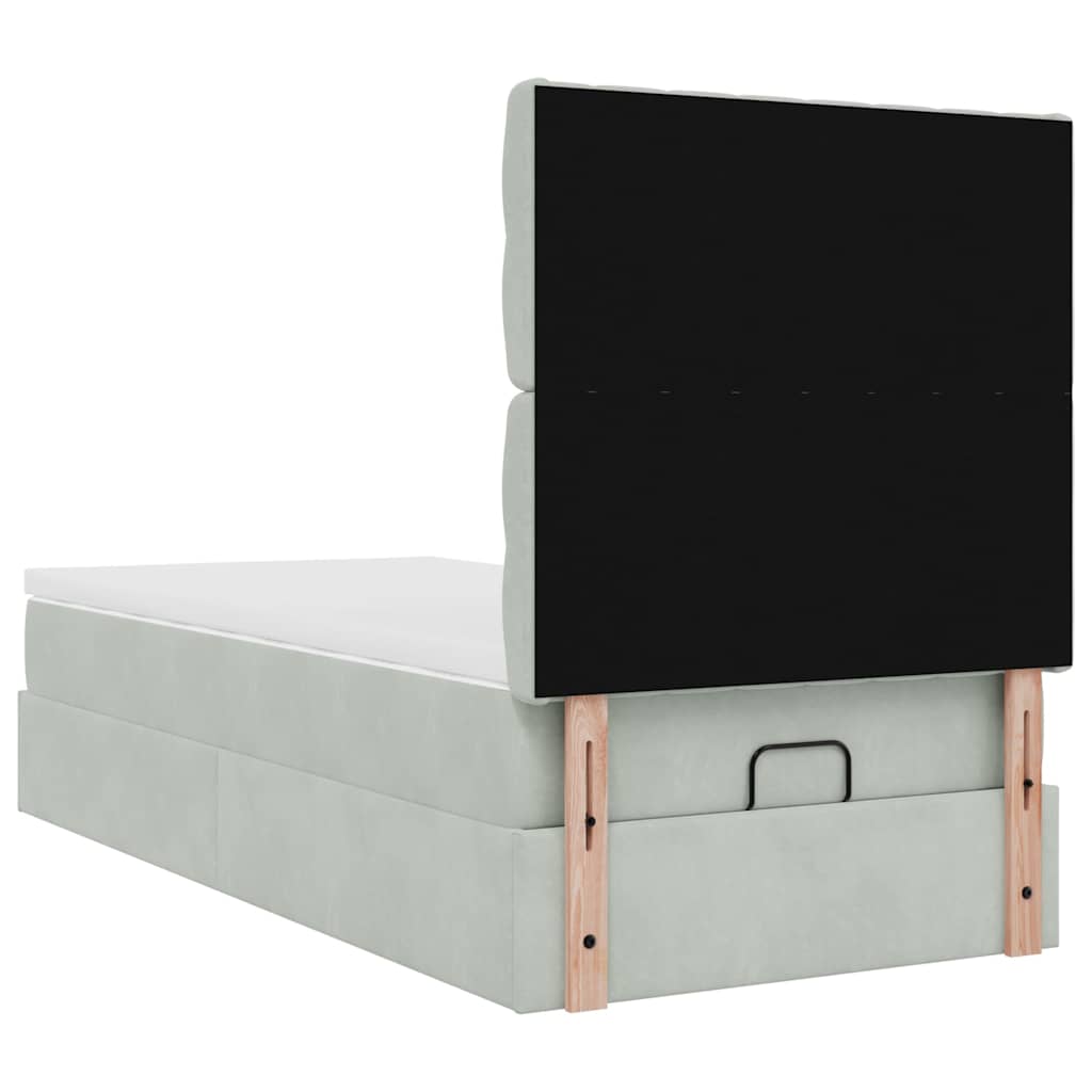 Οθωμανικό κρεβάτι με στρώματα & LEDs Ανοιχτό γκρι Βελούδο - Pakobazaar