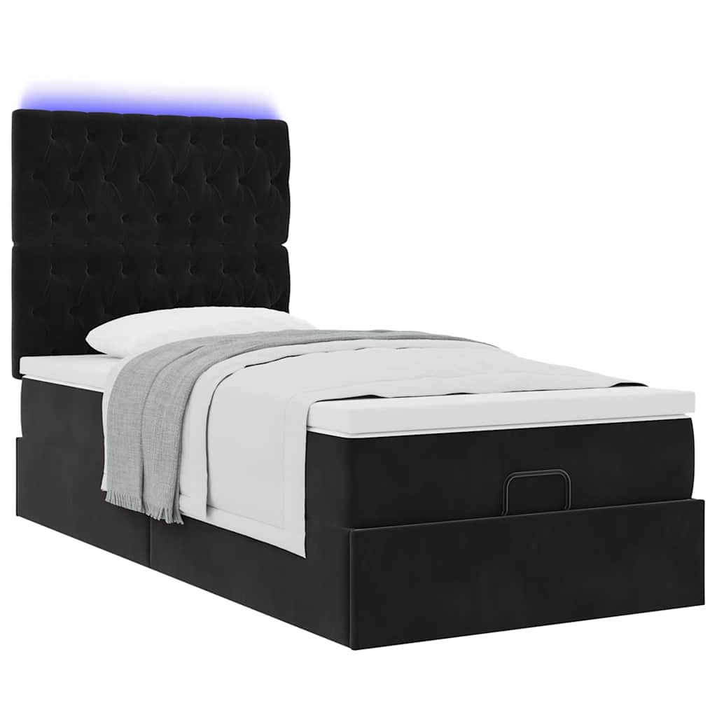 Οθωμανικό κρεβάτι με στρώματα & LEDs Μαύρο 100x200cm Velvet - Pakobazaar