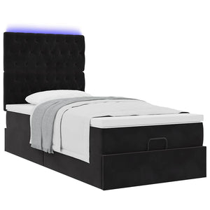 Οθωμανικό κρεβάτι με στρώματα & LEDs Μαύρο 100x200cm Velvet - Pakobazaar