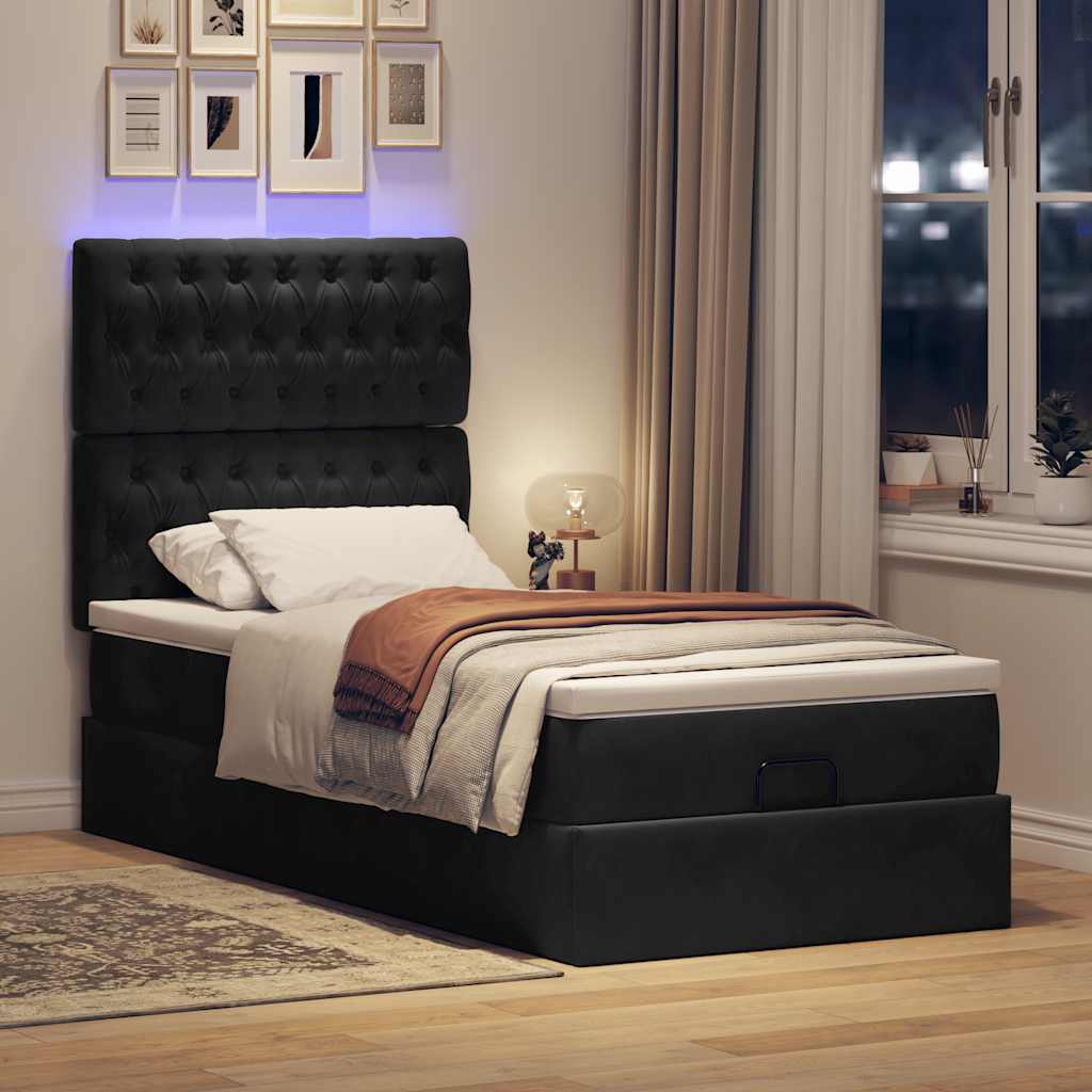 Οθωμανικό κρεβάτι με στρώματα & LEDs Μαύρο 100x200cm Velvet - Pakobazaar