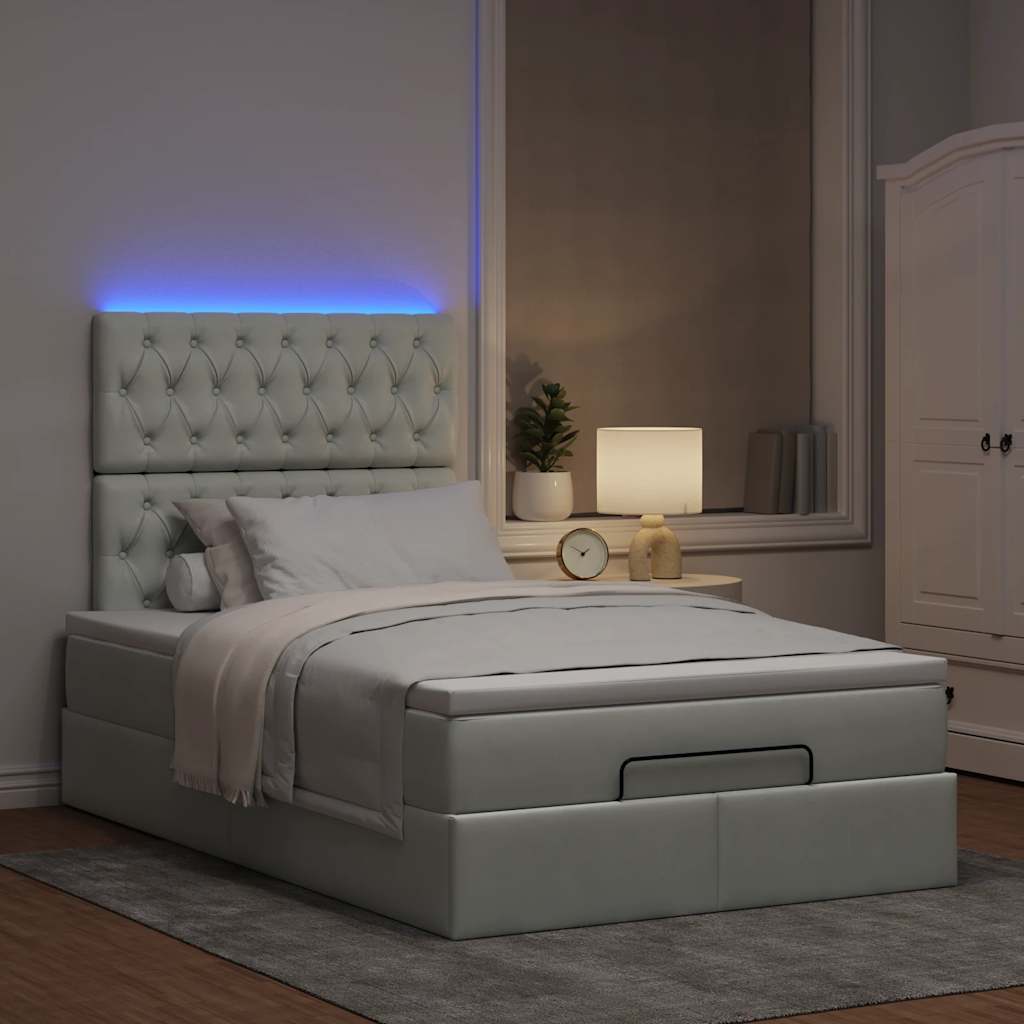Οθωμανικό κρεβάτι με στρώματα & LEDs Ανοιχτό γκρι Βελούδο - Pakobazaar