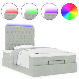 Οθωμανικό κρεβάτι με στρώματα & LEDs Ανοιχτό γκρι Βελούδο - Pakobazaar