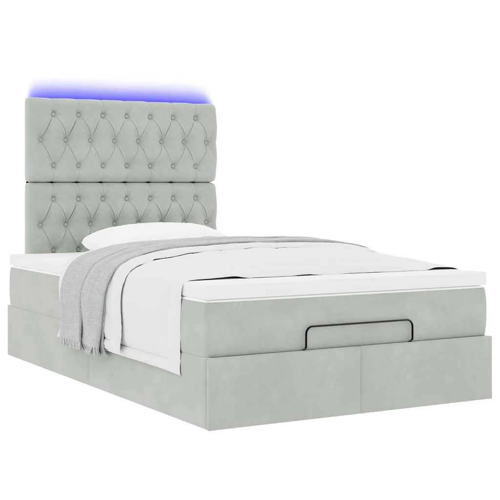 Οθωμανικό κρεβάτι με στρώματα & LEDs Ανοιχτό γκρι Βελούδο - Pakobazaar