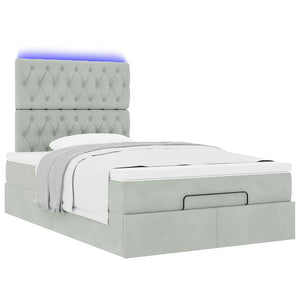 Οθωμανικό κρεβάτι με στρώματα & LEDs Ανοιχτό γκρι Βελούδο - Pakobazaar