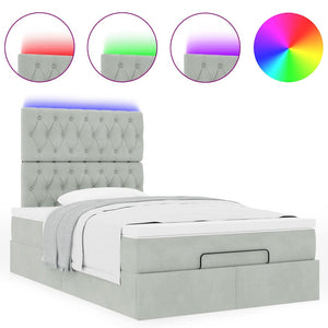 Οθωμανικό κρεβάτι με στρώματα & LEDs Ανοιχτό γκρι Βελούδο - Pakobazaar