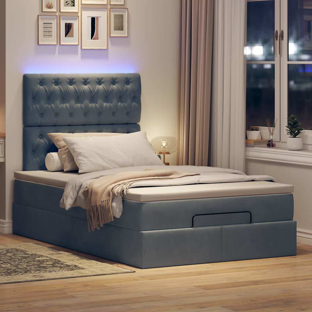 Οθωμανικό κρεβάτι με στρώματα & LEDs Σκούρο γκρι Velvet - Pakobazaar