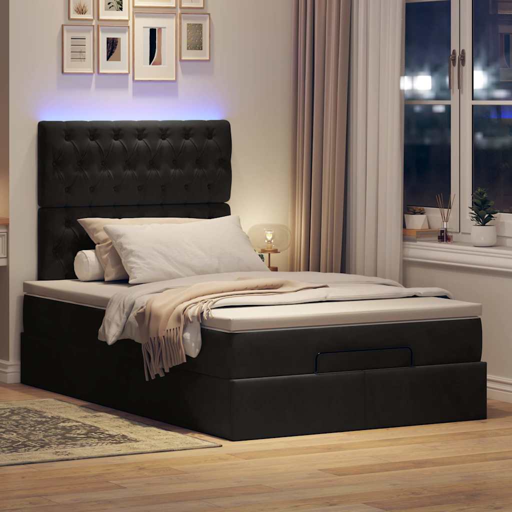 Οθωμανικό κρεβάτι με στρώματα & LEDs Μαύρο 120x200cm Velvet - Pakobazaar