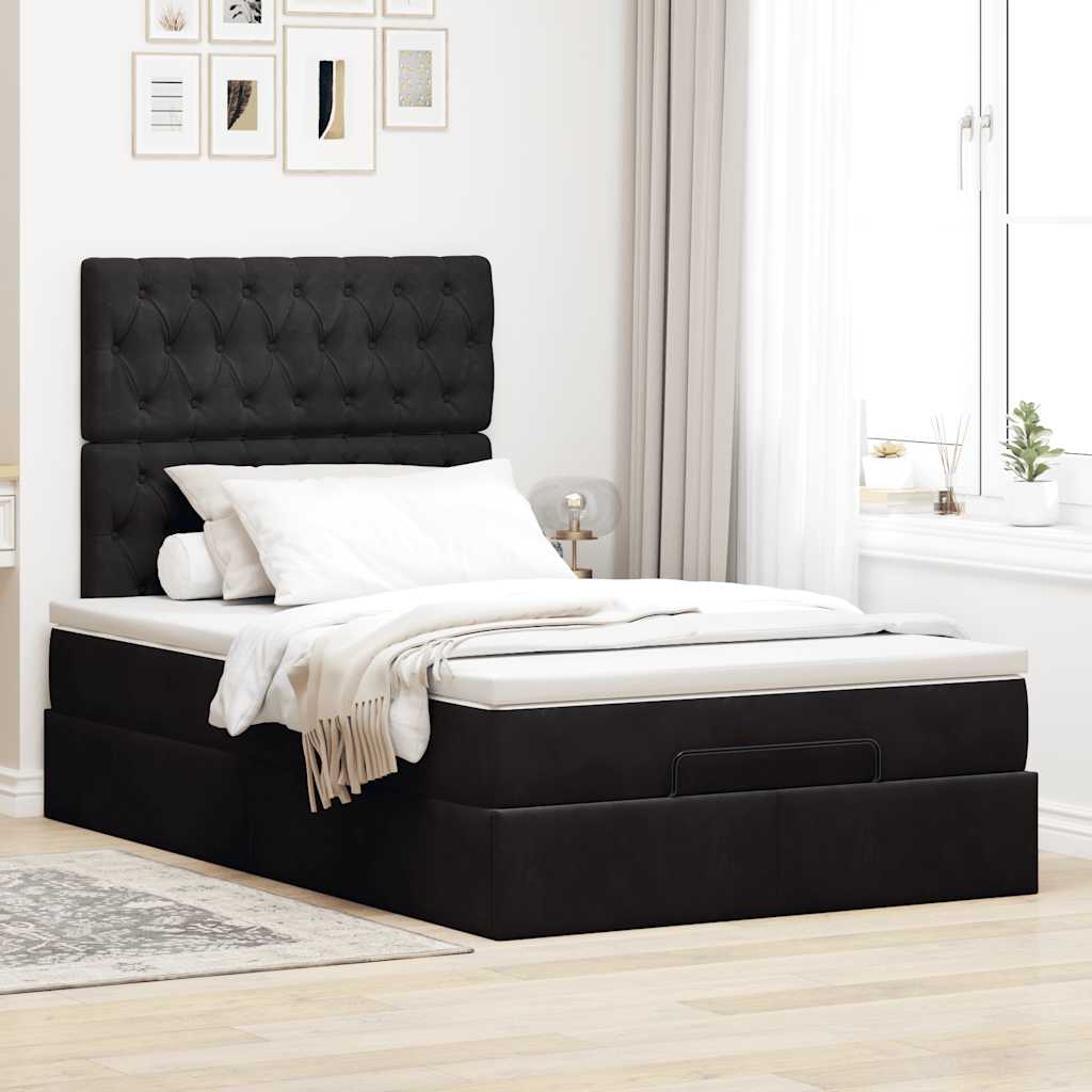 Οθωμανικό κρεβάτι με στρώματα & LEDs Μαύρο 120x200cm Velvet - Pakobazaar