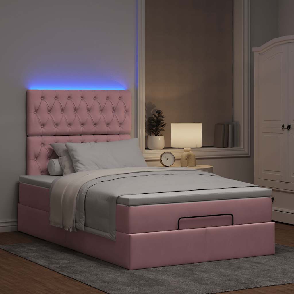 Οθωμανικό κρεβάτι με στρώματα & LEDs Ροζ 120x200cm Velvet