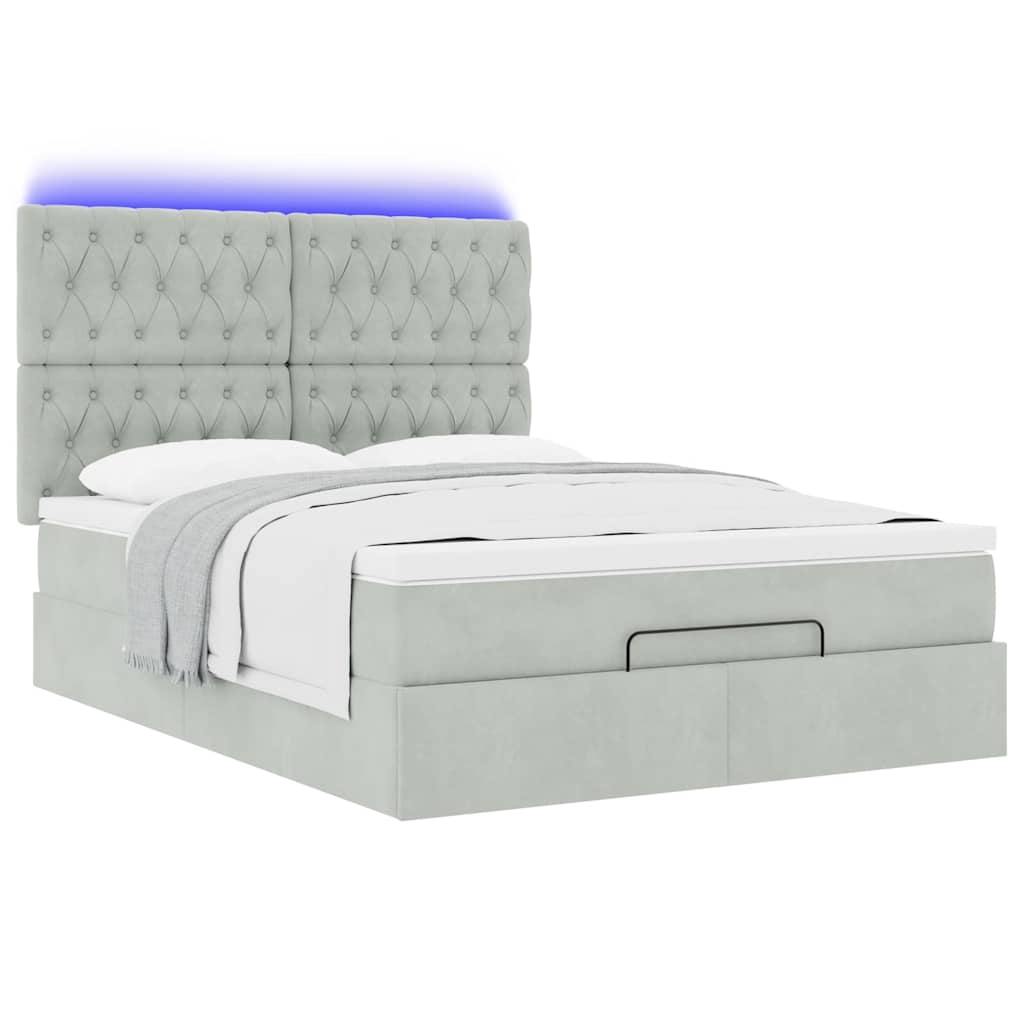 Οθωμανικό κρεβάτι με στρώματα & LEDs Ανοιχτό γκρι Βελούδο - Pakobazaar