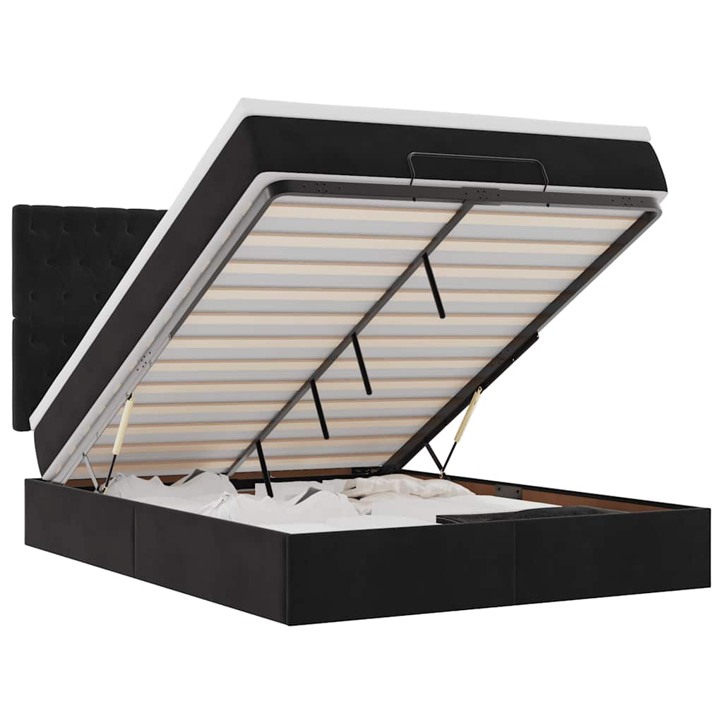 Οθωμανικό κρεβάτι με στρώματα & LEDs Μαύρο 140x190cm Βελούδο - Pakobazaar