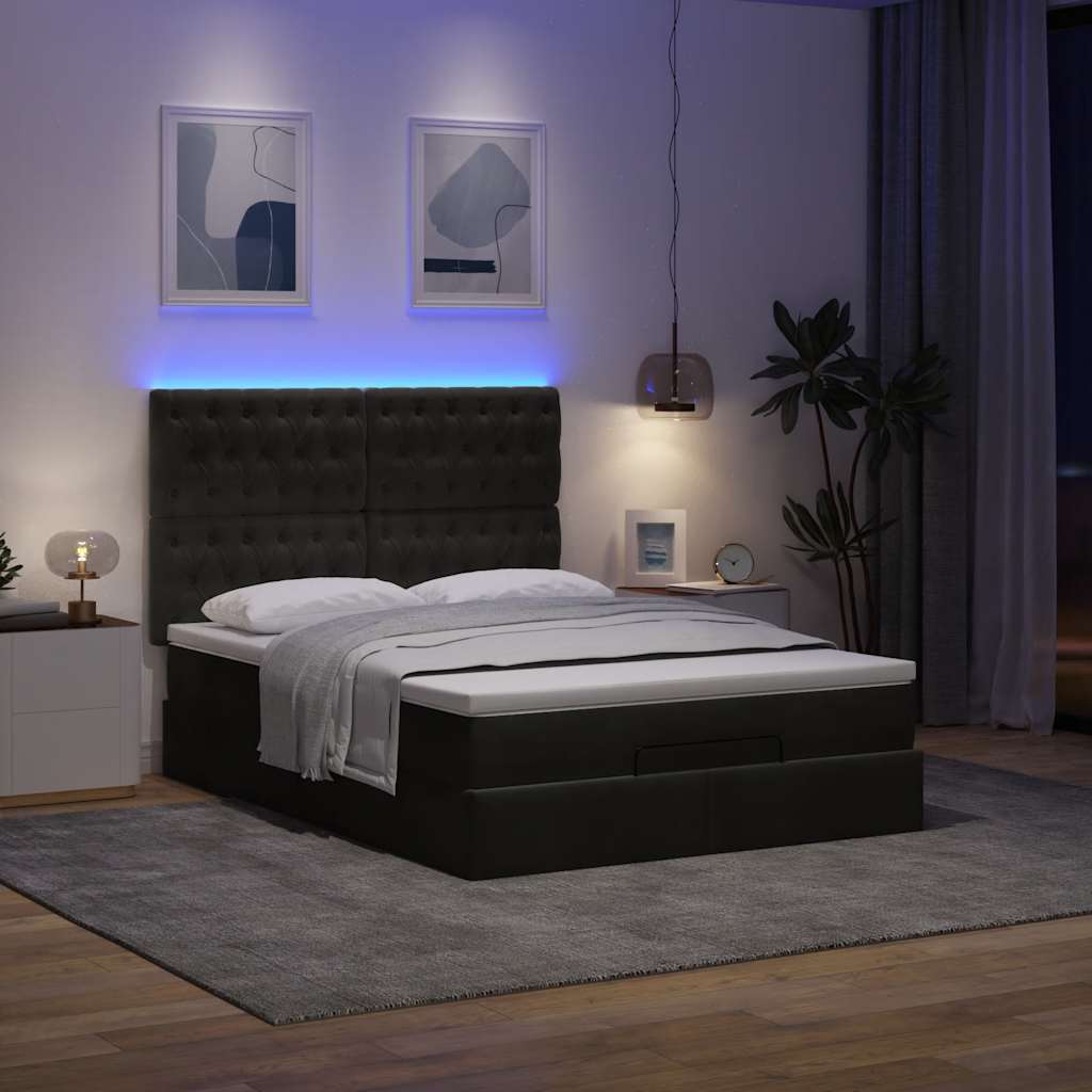Οθωμανικό κρεβάτι με στρώματα & LEDs Μαύρο 140x190cm Βελούδο - Pakobazaar