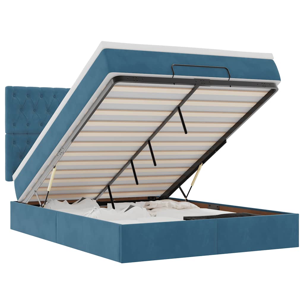 Οθωμανικό κρεβάτι με στρώματα & LEDs Σκούρο μπλε Βελούδο - Pakobazaar