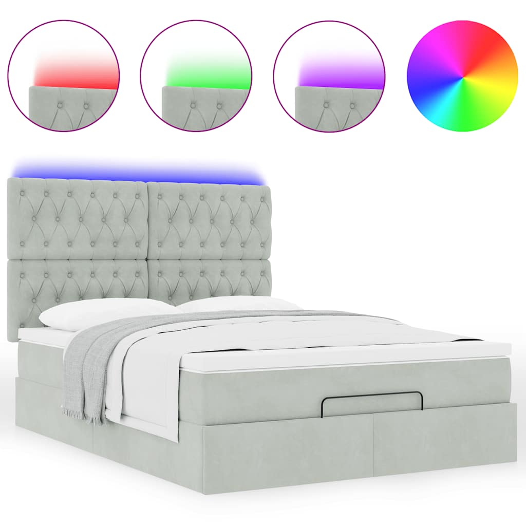 Οθωμανικό κρεβάτι με στρώματα & LEDs Ανοιχτό γκρι Βελούδο - Pakobazaar