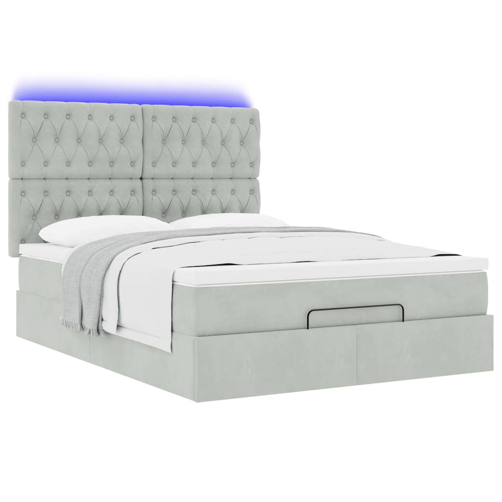 Οθωμανικό κρεβάτι με στρώματα & LEDs Ανοιχτό γκρι Βελούδο - Pakobazaar