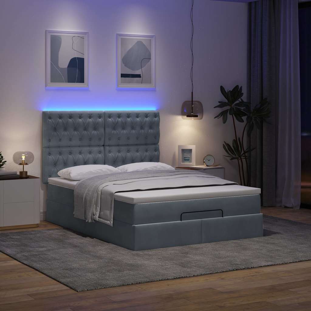 Οθωμανικό κρεβάτι με στρώματα & LEDs Σκούρο γκρι Βελούδο