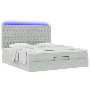 Οθωμανικό κρεβάτι με στρώματα & LEDs Ανοιχτό γκρι Βελούδο - Pakobazaar