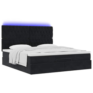 Οθωμανικό κρεβάτι με στρώματα & LEDs Μαύρο 160x200cm Velvet - Pakobazaar