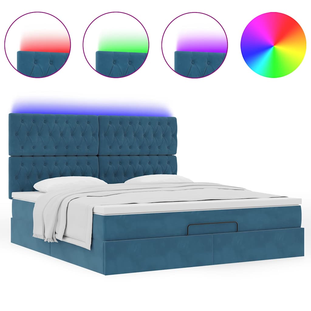 Οθωμανικό κρεβάτι με στρώματα & LEDs Σκούρο μπλε Βελούδο - Pakobazaar