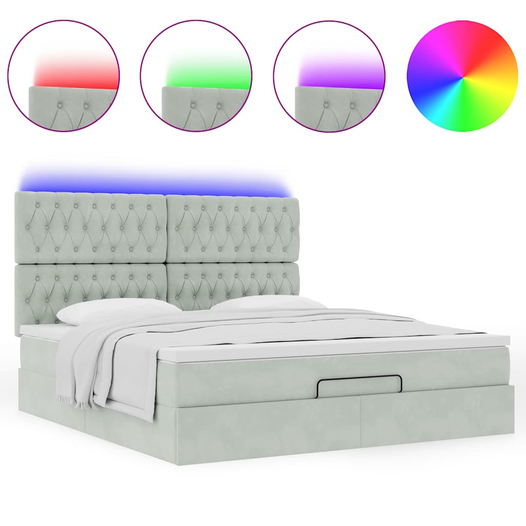 Οθωμανικό κρεβάτι με στρώματα & LEDs Ανοιχτό γκρι Βελούδο