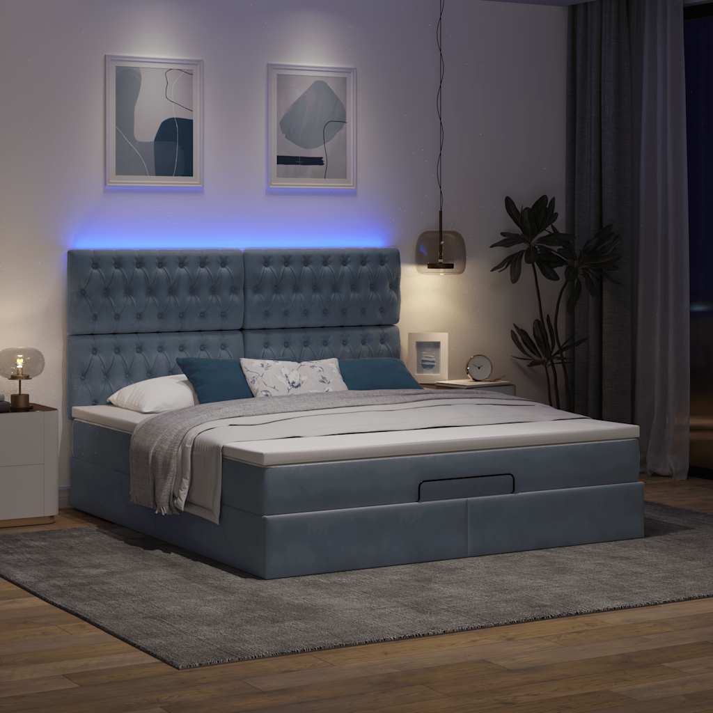 Οθωμανικό κρεβάτι με στρώματα & LEDs Σκούρο γκρι Velvet - Pakobazaar