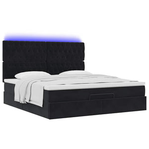 Οθωμανικό κρεβάτι με στρώματα & LEDs Μαύρο 180x200cm Velvet