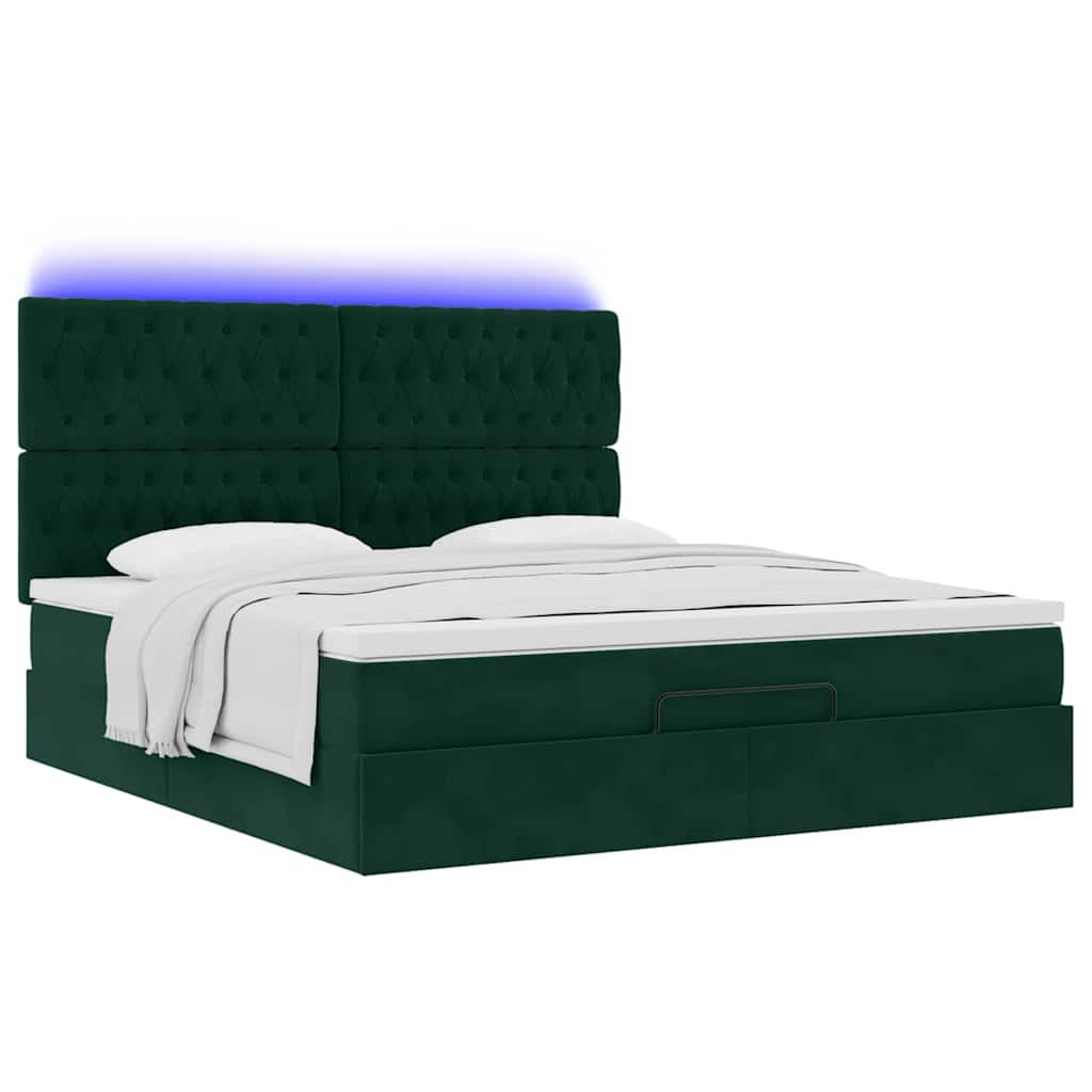 Οθωμανικό κρεβάτι με στρώματα&LEDs Dark Green 180x200cm Velvet