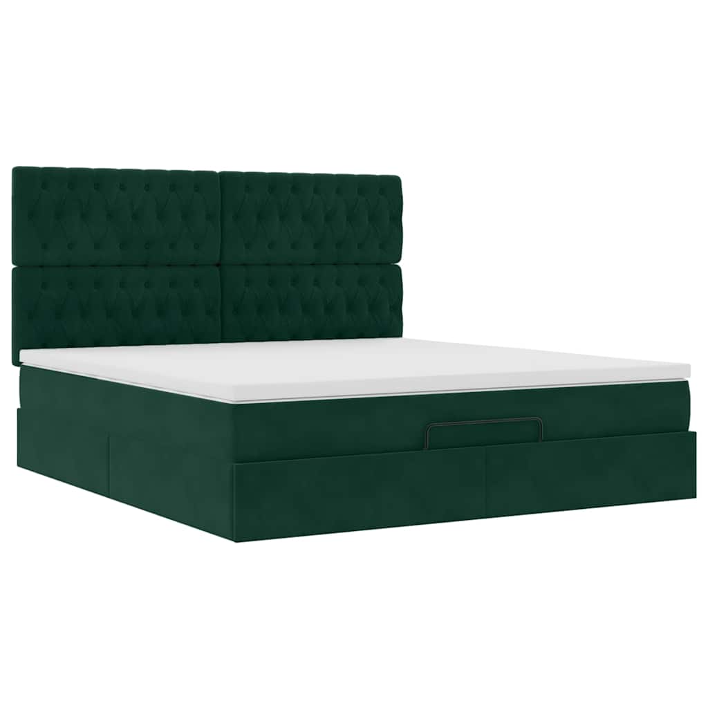 Οθωμανικό κρεβάτι με στρώματα&LEDs Dark Green 180x200cm Velvet