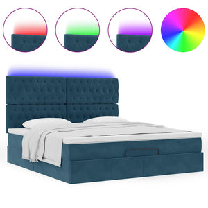 Οθωμανικό κρεβάτι με στρώματα & LEDs Σκούρο μπλε Βελούδο