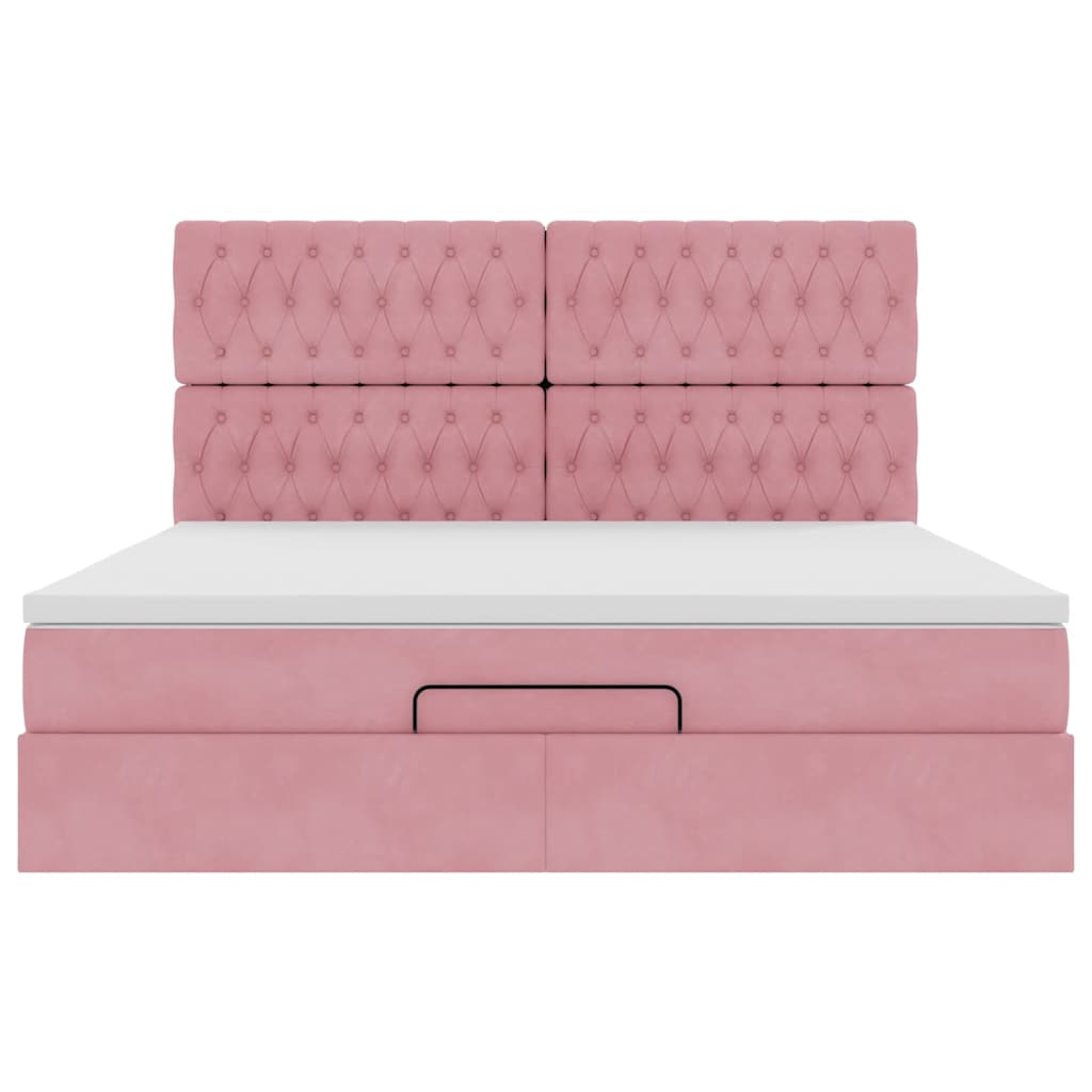 Οθωμανικό κρεβάτι με στρώματα & LEDs Ροζ 180x200cm Velvet - Pakobazaar