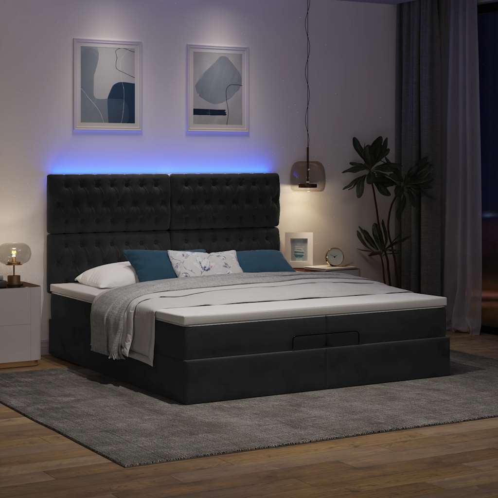 Οθωμανικό κρεβάτι με στρώματα & LEDs Μαύρο 200x200cm Velvet - Pakobazaar