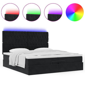 Οθωμανικό κρεβάτι με στρώματα & LEDs Μαύρο 200x200cm Velvet - Pakobazaar
